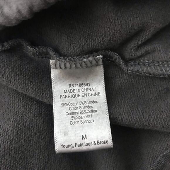 Young Fabulous & Broke Medium M Gray Ruched Full Zip Sweatshirt French Terry - Picture 7 of 8